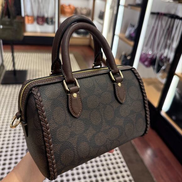 Coach Mini Rowan Crossbody Bag In Signature Canvas With Fringe CCF30 - Picture 4 of 10